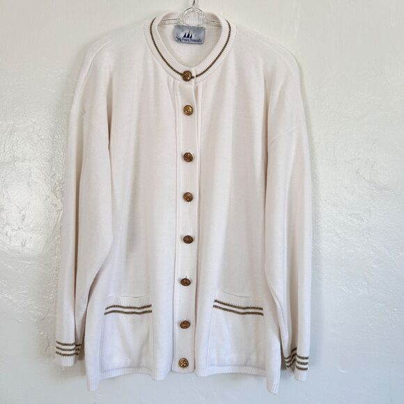 Bay Point Vintage Preppy Cardigan White Sweater Womens XL Tennis Prep - Picture 4 of 8